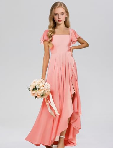 Chiffon Square Neck Junior Bridesmaid Dresses Short Sleeve Flower Girl Dress for Wedding Formal Party Pageant4