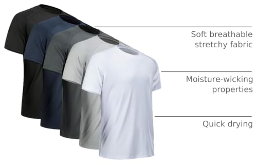 Image of Workout Shirts for Men Short Sleeve Quick Dry Gym T Shirt | Moisture Wicking, Lightweight, Breathable, Athletic, Active, Running, Casual, Multipack