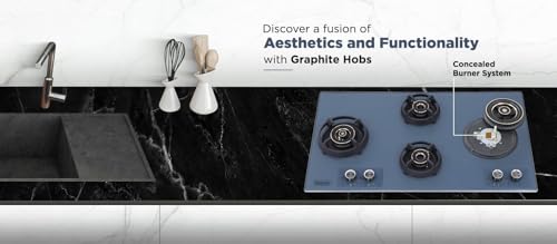 Image of Hindware Graphite 4B 86CM Built in Hob With Flame Failure Device | Matt Grey Frost Glass with Coated SS Strips | Silver Metallic Finish & Jet Black Knobs | Stainless Steel Automatic Hob