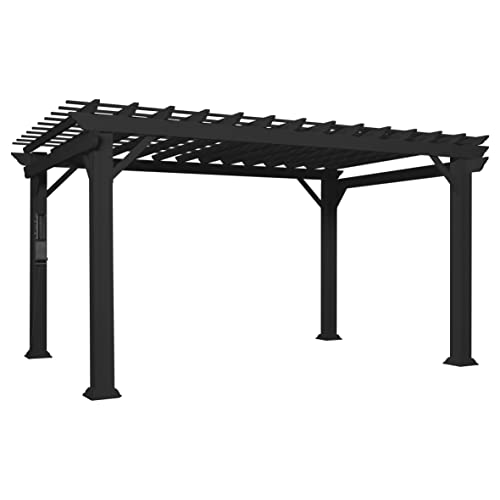 Backyard Discovery Stratford 14' x 10' Traditional Galvanized Steel Pergola Kit with Shade Sail Canopy, Powder-Coated Finish, All-Season Durability, High-Wind Rating for Outdoor Patio, Deck, Garden