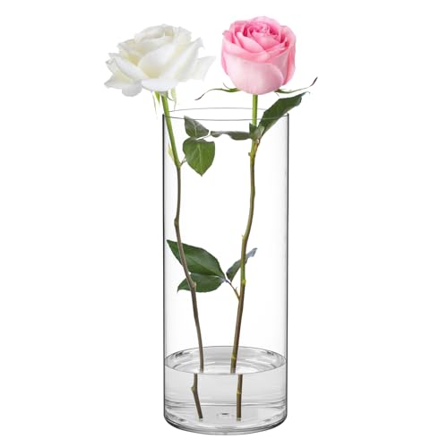 SUREAM Cylinder Vases, 10 Inch Tall Plastic Flower Vase, Clear Vases for Centerpieces, Wedding, Table, Party, Dinners, Room Decoration, Opening Round(Not Glass)