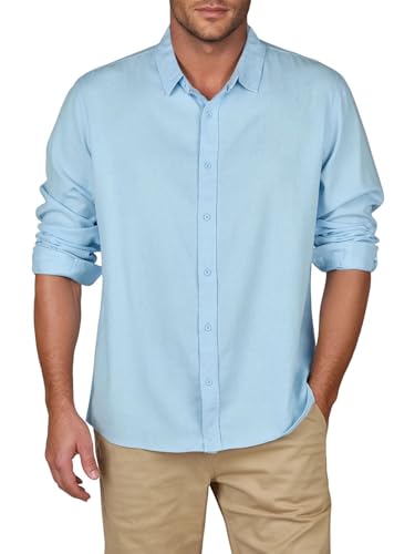 riverso Leinenhemd Herren Langarm Regular Fit RIVFabrizio Hemd Freizeithemd Sommerhemd Herrenhemd Einfarbig, Größe:L, Farbe:Bright Sky Blue
