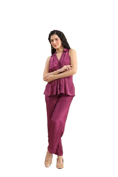 jisora Women's Purple Solid Natural Crepe Co-ord Set-picture-45