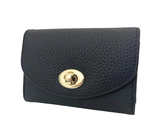 PEONY SUPREME Carteira de couro lichia preta de luxo com porta-cartões de crédito, carteira pequena, carteira compacta, porta-moedas, porta-cartões de visita, presente para mulheres, presente para