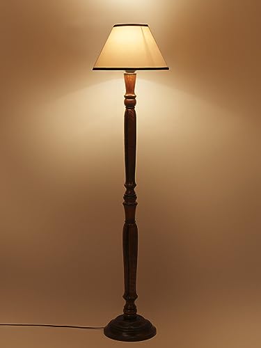 Image of Devansh White & Black Cotton conical Wooden Floor lamp -22