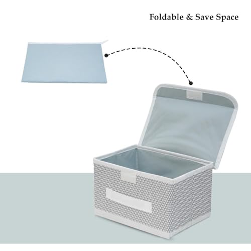 Image of Non-Woven Small Storage Box with Lid & Handles Foldable Cloth Storage Basket /Bin Ideal for Organizing Toys & Clothes (Grey, Pack of 2)