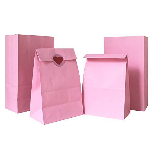 Artseen Self stand Party Favor Paper Bags for Party Celebration Treated Paper Bags 5.10X3.10X9.4 inches(24 CT) (Pink)