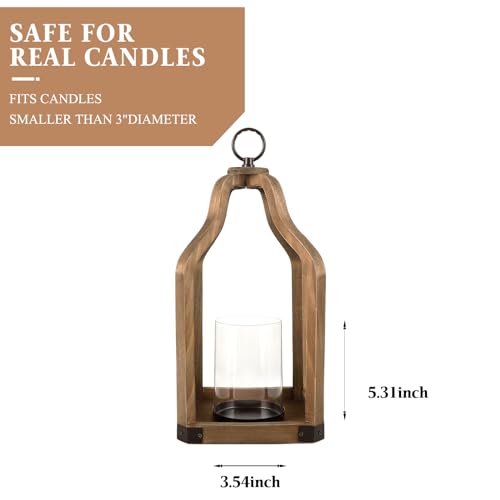 Sujun WDLANTERN-LARGE Rustic Wood Lantern Candle Holder For Farmhouse Decor - Indoor And Outdoor Table Centerpiece With Glass Hurricane thumb #2