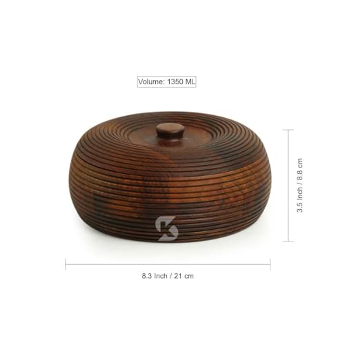 Image of Seesham Wood Chapati Roti Hot Box in Sheesham Wood Casseroles for Kitchen Dabba Case Server Tableware Serveware (Brown) 8.3 x 8.3 x 3.5 Inch