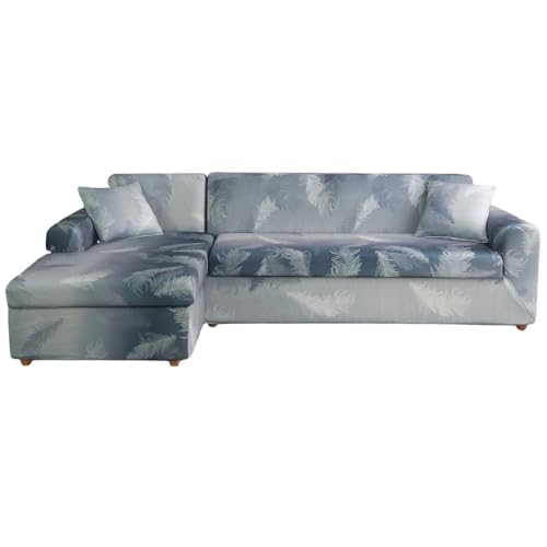 MIFXIN Sectional Sofa Covers L Shape Couch Slipcover 2pcs Stretch Elastic L-Type Chaise Sofa Couch Furniture Protector for Living Room Pets Kids (Gray Feathers)