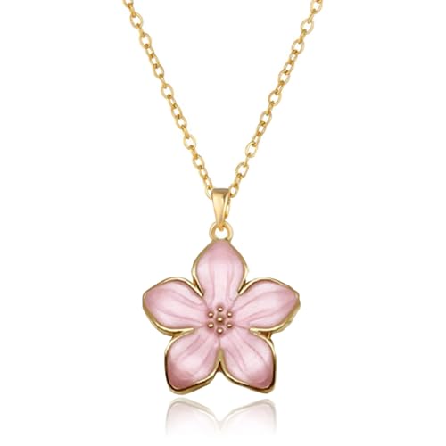 Mulan-Inspired Blossom of Honor Necklace Pink Enamel Flower Charm Pendant for Women-Warrior Princess Birthday Gift for Her