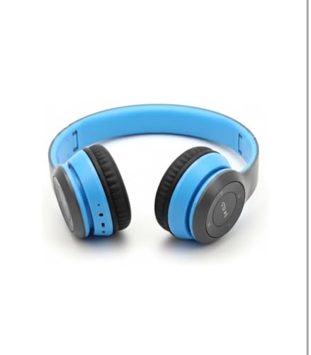 Image of JPGC Wireless Bluetooth Headphones, P47 Over-Ear Headset with Extra Bass, Foldable Design, Soft Memory Protein Earmuff, Bluetooth 5.0, FM Radio, SD Card Support, AUX Input, Black (Blue)