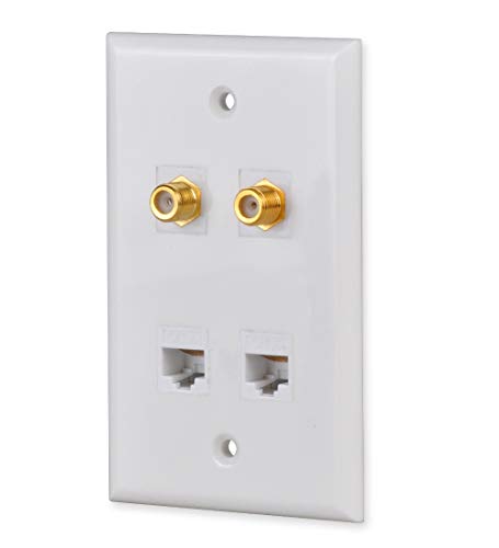 Besmelody Ethernet Coaxial Wall Plate with 2 RG59 Keystone Jacks and 2 CAT6 Keystone Inserts, White