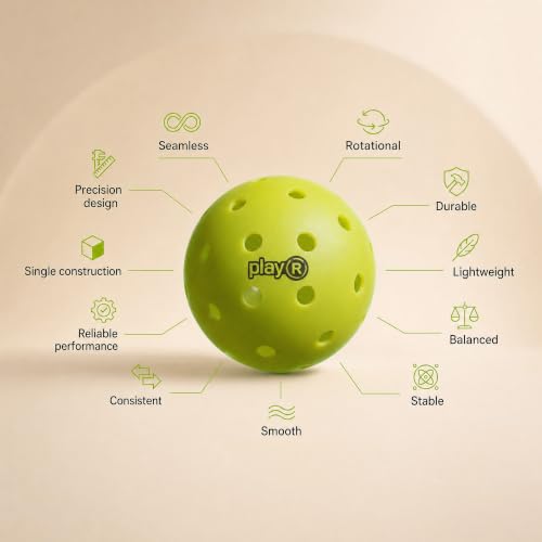 Image of playR Pickleball Balls - Injection Molded Lightweight Pickleballs, Durable Construction, Power, Stable Flight & Consistent Bounce, Precision Performance Balls for Training & Match Play - Pack of 4