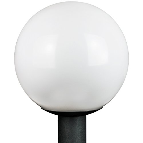 Sunlite 47228 12" Decorative Outdoor Globe Polycarbonate Post Fixture, Black Finish, White Lens, 3" Post Mount (not included)