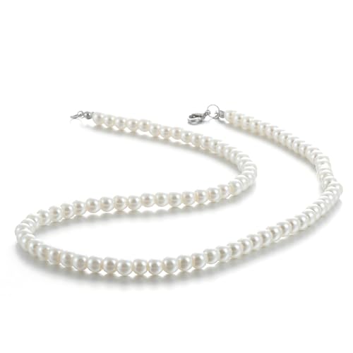 AFSTALR Perlenkette Damen Herren 6mm Perlen Kette Weiße Perlen Halsketten Perlenkette Schmuck Geschenke für Männer Länge 20 Zoll