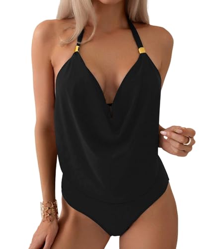 Urchics Womens Sexy Tankini Swim Solid Color Halter...