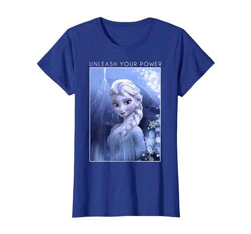 Disney La Reine des Neiges Elsa Unleash Your Power Poster T-shirt graphique T-Shirt, Femme, Bleu Royal, L