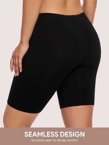 Image of Angelhood Women's Cotton Boy Shorts Underwear Anti Chafing Seamless Biker Shorts High Waisted Soft Plus Boxer Briefs 4 Pack