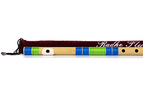 Image of Radhe Flutes PVC Fiber Bass G With Velvet Cover (Beige Flute With Blue & Green Threads)