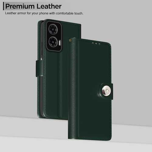 Image of Pikkme Flip Cover Leather Finish | Inside TPU with Card Pockets | Wallet Stand and Shock Proof | Complete Protection Button Flip Case for Moto G35 5G(Green)