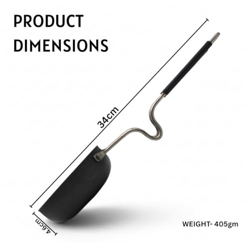 Image of LAZYwindow Iron Tadka Pan with Steel Handle, Induction Compatible | Compatible with gas, electric, and induction cooktops