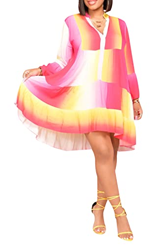Image of FairyLove Women Wedding Ruffle Dresses Flowy Puffy with Deep V Neck Pleated Hem Lantern Long Sleeve Bell Sleeves