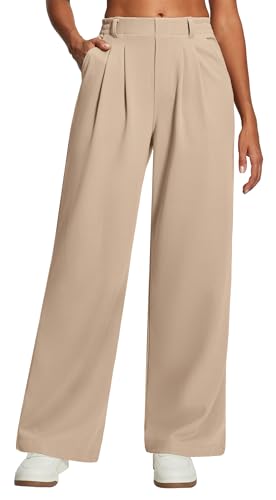 Heathyoga Wide Leg Stretchy Work Pants Women Pull on Dress Pants High Waisted Business Casual Trousers Slacks for Women Khaki