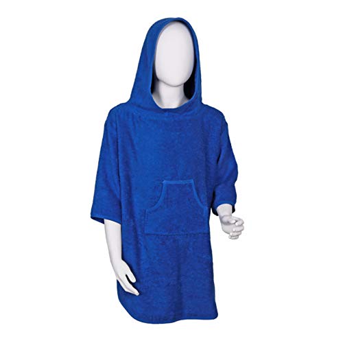 aztex Children's Cotton Hooded Towelling Poncho, Age 7 to 8, Blue