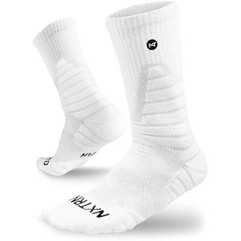 3 Pairs Nxtrnd Crew Socks for Men & Boys, Padded Basketball & Football Socks (White, L/XL) Cover