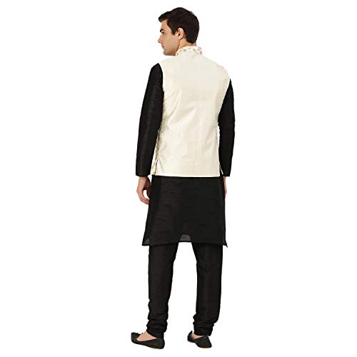 Image of SOJANYA (Since 1958 Men's Cotton Linen Maroon Kurta and White Pyjama with Mustard Cotton Nehru Jacket