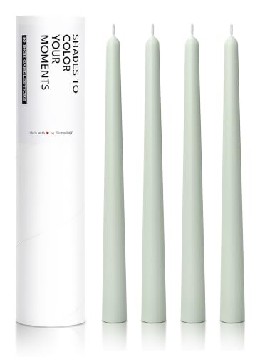Homeology 10 Classic Taper Candles Light Sage Green 4-Pack 7-8 Hours Long Burning Unscented Tall Candlesticks