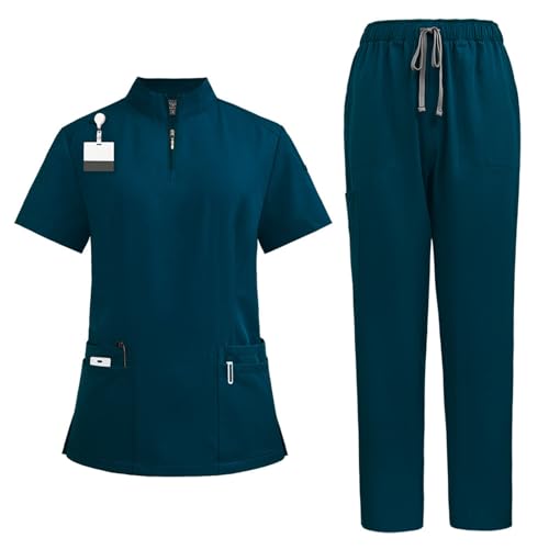 Spring Outfits,Scrubs for Women Set Stretch V-Neck Scrub Tops with Pockets & Cargo Pant Quick Drying Solid Nurse Work Uniform(Medium,Greens)