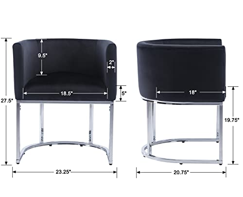 Image of HNY Mid Century Modern Upholstered Barrel Dining Chairs with Arms Set of 3, Velvet Kitchen & Dining Room Chairs, 18.5 inch Wide Accent Chairs for Dining Room Living Room with Chrome Metal Frame, Black
