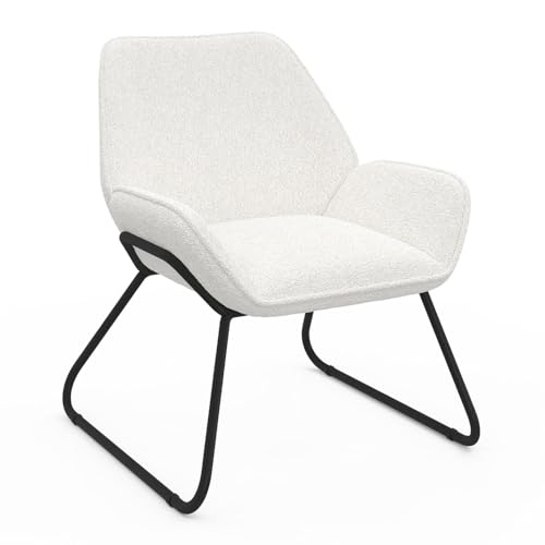 IDMarket - Fauteuil SIXTINE en Tissu Bouclette et Pieds métal Noirs
