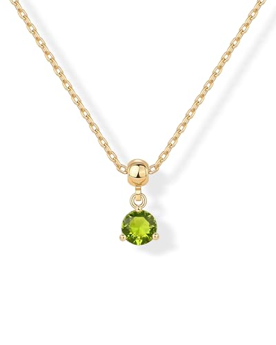 PAVOI 14K Yellow Gold Plated Dainty Birthstone Necklaces with Charms - Adjustable Chain Gold Charm Birthstone Necklace for Women - Peridot CZ Birth Stone Removable Pendants - August Jewelry Gifts