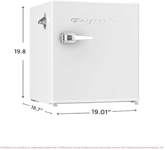 Frigidaire Retro Compact Fridge with Chiller, Countertop, Built-in Bottle Opener, Compact Refrigerator 1.6 cu ft, Mini Fridge for Office, Bedroom, Dorm Room or Cabin - 16" D x 18" W x 18.5" H (White)