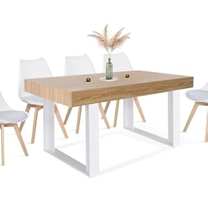 IDMarket Phoenix – Mesa de comedor, para 6 personas, madera y blanca, 160 cm