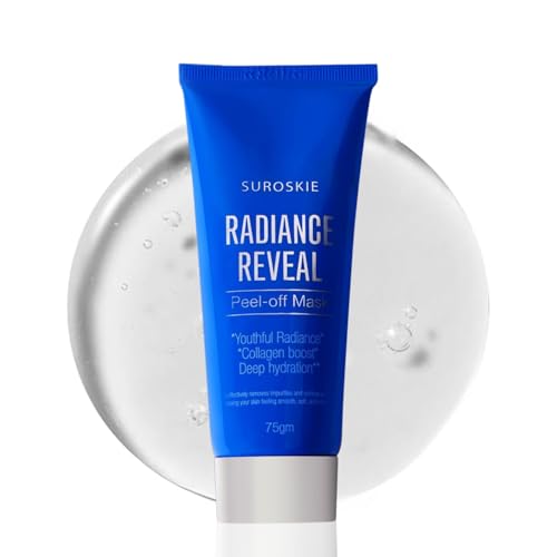 SUROSKIE Radiance Reveal Peel-Off Mask – Hydrating & Firming Face Mask with Bio-Collagen – Inspired by Korean Skincare – Vegan, Gentle Formula for All Skin Types – 75 Gm