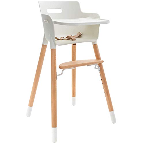 WeeSprout Wooden High Chair for Babies & Toddlers | 3-in-1 High Chair/Booster/Chair | Grows with Your Child | Adjustable Footrest/Legs | Removable Tray/Armrest | Modern Wood Design (White)