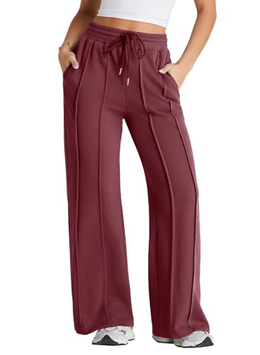Herseas High Waisted Sweatpants for Women Elastic Elevated Seams Wide Leg Drawstring Loose Long Pants with Pockets