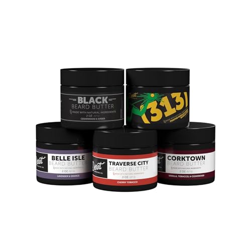 Detroit Grooming Co. Beard Butter Variety Pack | 5 Signature Scents | Softens, Thickens & Hydrates with Safflower Oil & Shea Butter | Premium Beard Care & Styling | 2oz