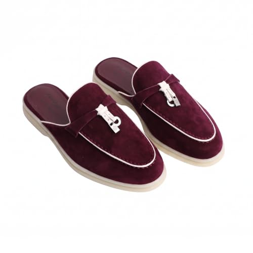Image of XOBZJH Designer Women's Mules Flat Heel - Suede Leather Flats with Tassel Detail, Comfortable Slip-On Backless Loafers,Casual & Work Shoes