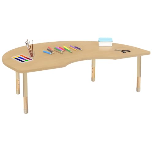 Image of 48 inch x 72 inch Kidney Kids Classroom Table with Adjustable Chunky Wood Legs