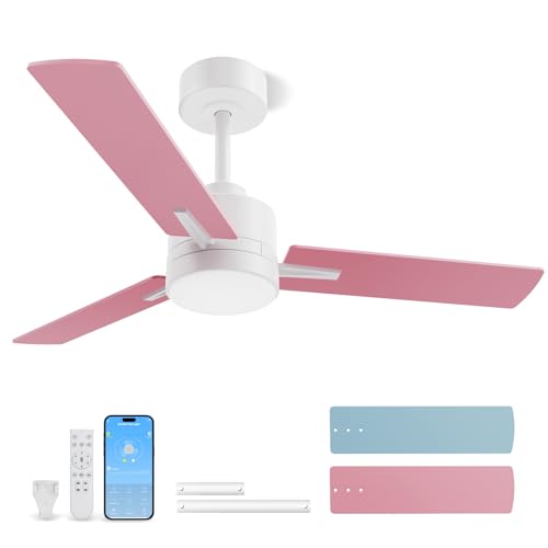 Image of LANMEL 42'' Ceiling Fan with Lights and Remote, Pink Blue Ceiling Light for Kids Room, Modern Ceiling Fan for Boys Girls, 6 Speed, Reversible, 3000k-6000k LED, Quiet DC Motor for Indoor Outdoor