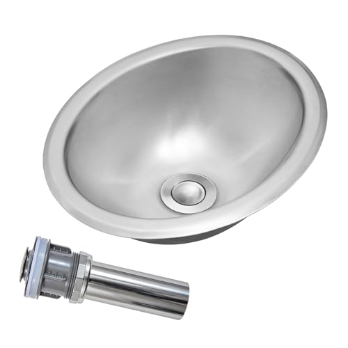 Image of Oval RV Kitchen Sink, 13.39 inch X 10.63 inch X 5.12 inch Stainless Steel Bar Sink, 13 Inch Small Oval RV Sink with Sink Drain Assembly