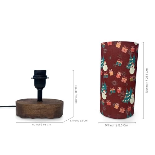 Image of ExclusiveLane 'Santa Festive Forest' Mango Wood Decorative Table Lamp for Bedroom (35.2 Cm, Without Bulb, Handcrafted) | Table Lamp for Living Room Christmas Gifts for Home Chirstmas Decoration Items