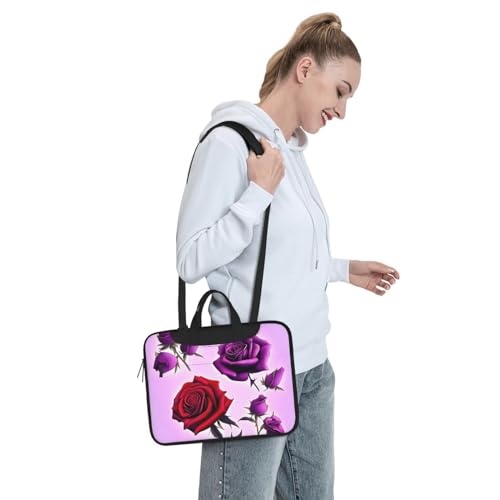 Bolso bandolera para laptop con flores rojas y moradas miniatura 7