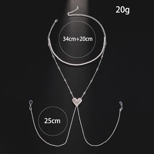 Heart Nipple Clamps with Chain Necklace Choker Non Piercing Fake Nipple Rings Silver Bra Body Chain Jewelry for Women3