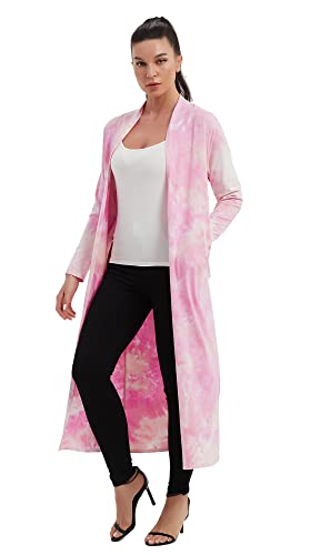 Image of Women's Floor Length Drape Sweater Cardigan -Lightweight Long Sleeve Open Front Maxi Duster with Pockets